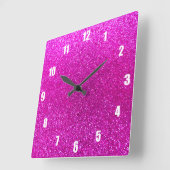 Neon rosa Glitzer Quadratische Wanduhr (Winkel)