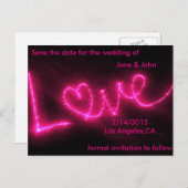 Neon-Rosa-Liebe Save the Date Hochzeitskarte Ankündigungspostkarte (Vorne/Hinten)