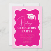 Neon rosa Retro Foto Abschluss Einladung (Vorderseite)