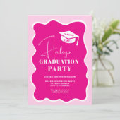 Neon rosa Retro Foto Abschluss Einladung (Stehend Vorderseite)