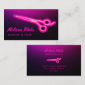 Neon-Rosa-Schere Logo-Visitenkarte Visitenkarte (Vorne/Hinten)