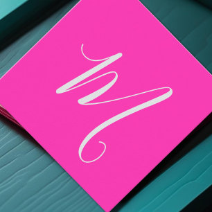 Neon-Rosa-Schick-Monogramm Quadratische Visitenkarte