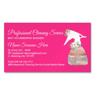 Neon Rosa Spray Blumen Glamour Reinigungsdienst Magnetische Visitenkarte