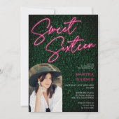 Neon rosa Zeichen Drehschrift grünes Foto Bogen Sw Einladung (Vorderseite)