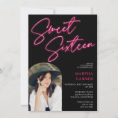 Neon rosa Zeichenskript Spaß Foto arch Sweet 16 Einladung (Vorderseite)