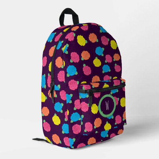 Neon Rose Bedruckter Rucksack (Rückseitige Ecke links)