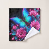 Neon Rose & Butterfly Badhandtuch Set (Waschlappen)
