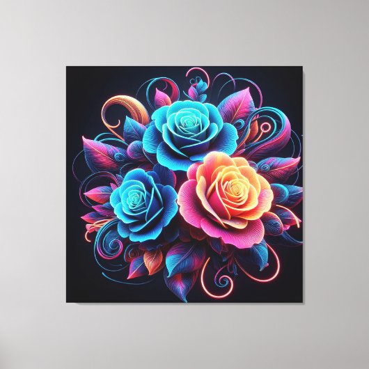 Neon Rose Leinwanddruck (Vorderseite)