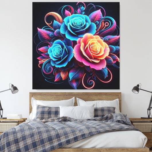 Neon Rose Leinwanddruck (Insitu (Schlafzimmer))