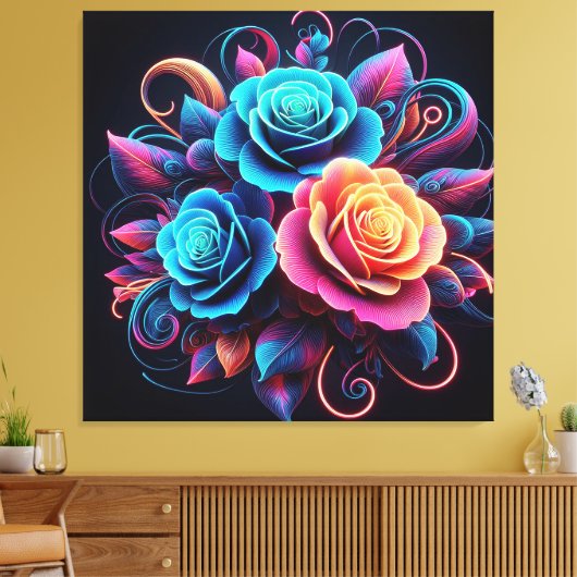 Neon Rose Leinwanddruck (Insitu (Wohnzimmer))