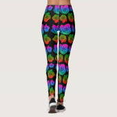 Neon Rose Muster Schwarze Leggings (Rückseite)