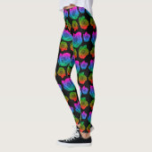 Neon Rose Muster Schwarze Leggings (Links)