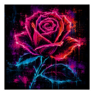 Neon-Rose Retro Poster