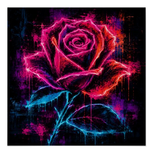 Neon-Rose Retro Poster (Vorderseite)