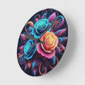 Neon Rose Runde Wanduhr (Winkel)