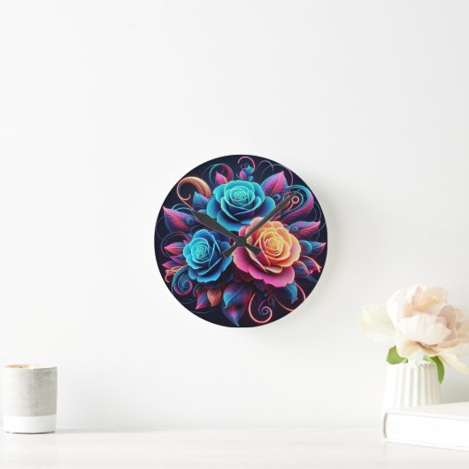 Neon Rose Runde Wanduhr (Zuhause)