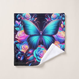 Neon Rose und Butterfly Waschlappen