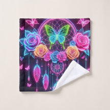 Neon-Rose und Schmetterlinge