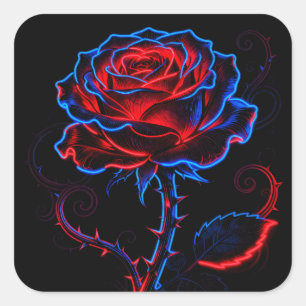 Neon-Rosen-Aufkleber Quadratischer Aufkleber