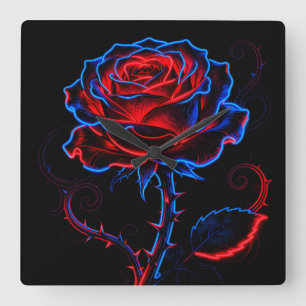 Neon-Rosen-Wanduhr Quadratische Wanduhr