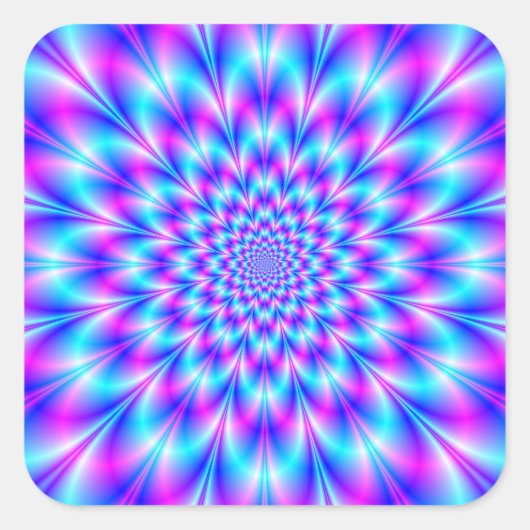 Neon Rosette in Blau und Rosa Quadratischer Aufkleber (Vorderseite)