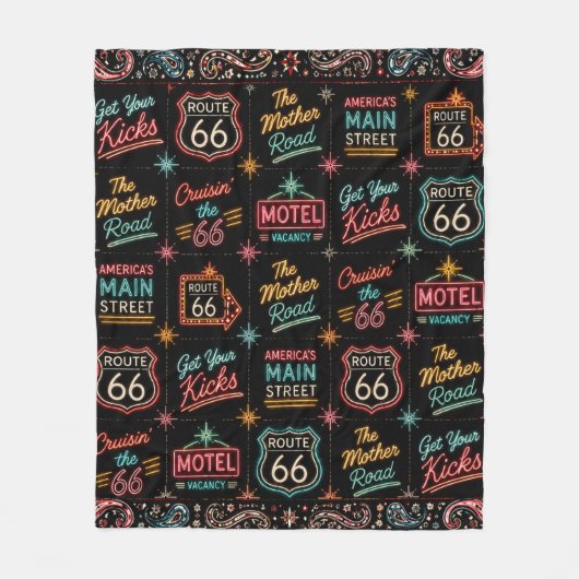 Neon Route 66 Roadtrip-Komfort Fleecedecke (Vorderseite)