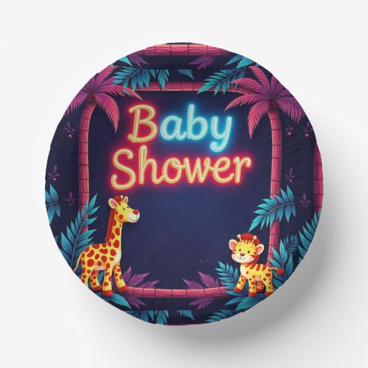 Neon Safari Baby Dusche Pappteller (Vorderseite)