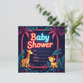 Neon Safari-Themed Kinderdusche Einladung (Stehend Vorderseite)