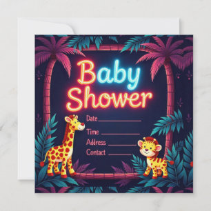 Neon Safari-Themed Kinderdusche Einladung