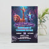 Neon Safari Wild Animals Boy Birthday Einladung (Stehend Vorderseite)
