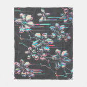 Neon Sakura Glitch – Futuristisches Blumenmuster Fleecedecke (Vorderseite)