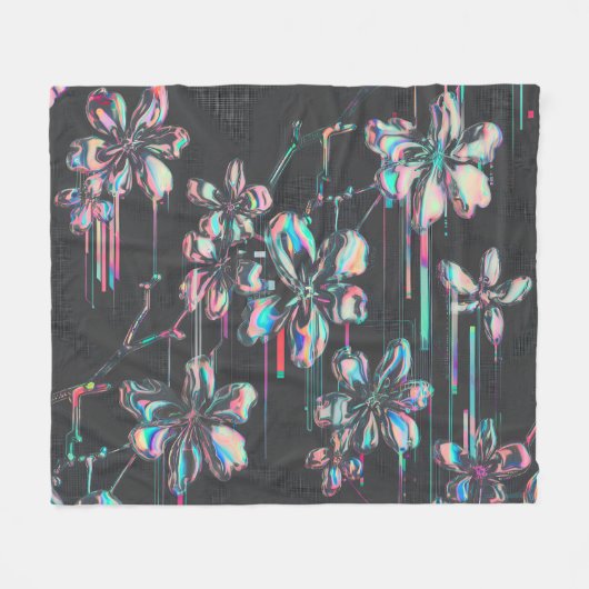 Neon Sakura Glitch – Futuristisches Blumenmuster Fleecedecke (Vorderseite (Horizontal))