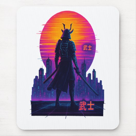 Neon Samurai - Cyberpunk Kriegerische Kunst Mousepad (Vorne)