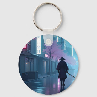 Neon Samurai Keychain – Retro Anime Tokyo Design Schlüsselanhänger