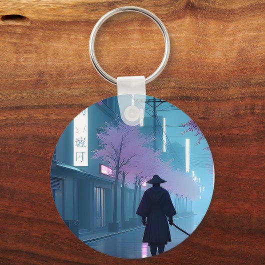 Neon Samurai Keychain – Retro Anime Tokyo Design Schlüsselanhänger (Rückseite)