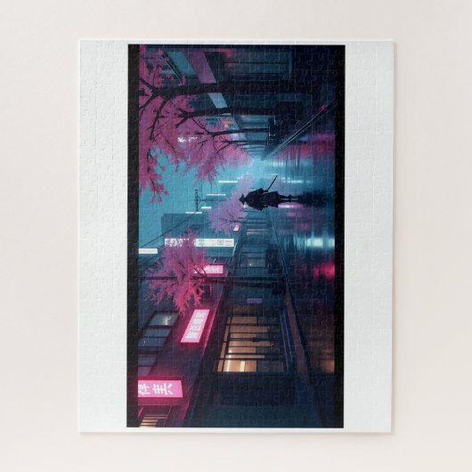 Neon Samurai Nights Puzzle – Retro Anime Tokyo Sce (Vertikal)