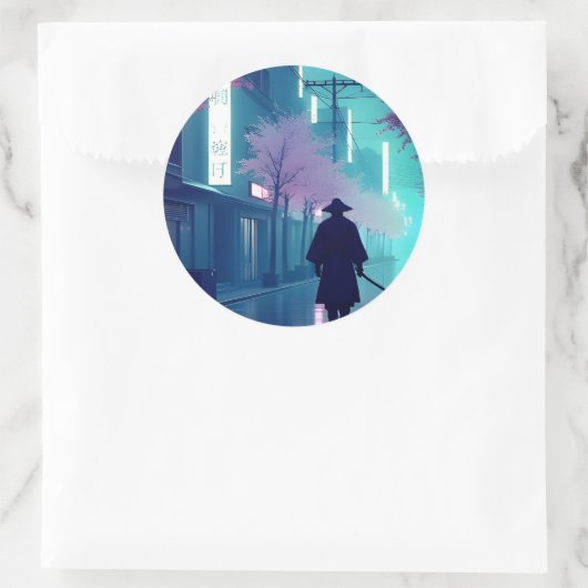 Neon Samurai Sticker – Retro Anime Cyberpunk Tokyo (Tasche)