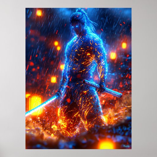 Neon Samurai Warrior - Cyberpunk Bushido Poster (Vorne)
