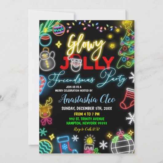 Neon Santa Glowy Jolly Friendsmas Holiday Party Einladung (Vorderseite)