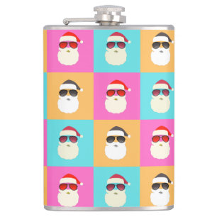 Neon Santa mit Sonnenbrille Cooles Farbmuster Flachmann