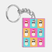 Neon Santa mit Sonnenbrille Cooles Farbmuster Schlüsselanhänger (Vorderseite links)