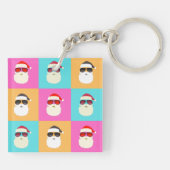Neon Santa mit Sonnenbrille Cooles Farbmuster Schlüsselanhänger (Rückseite)
