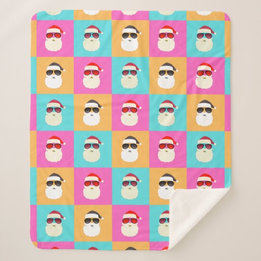 Neon Santa mit Sonnenbrille Cooles Farbmuster Sherpadecke (Vorderseite)