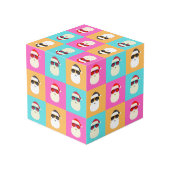 Neon Santa mit Sonnenbrille Cooles Farbmuster Würfel (Rückseite Schrägansicht)