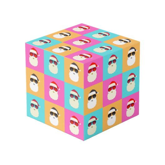 Neon Santa mit Sonnenbrille Cooles Farbmuster Würfel (Vorderseite Schrägansicht)