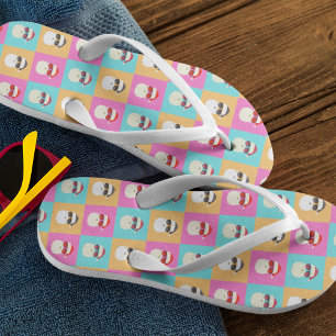 Neon Santa mit Sonnenbrille Cooles Muster Kinderbadesandalen
