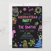 Neon Santa Modern Christmas Party Einladung (Vorderseite)