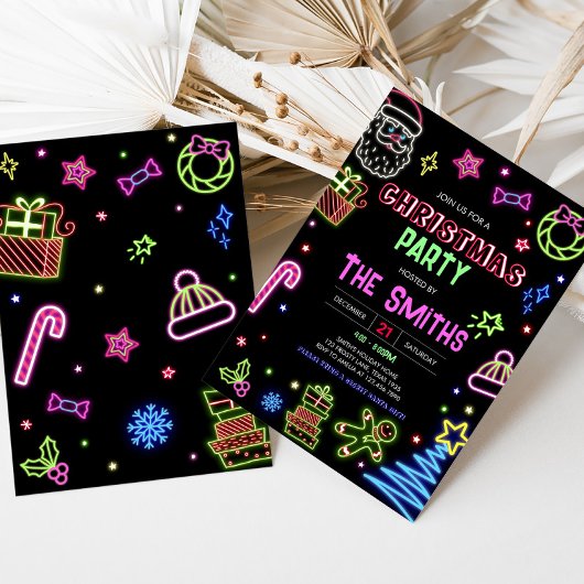 Neon Santa Modern Christmas Party Einladung