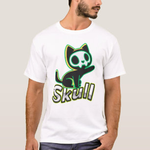 Neon-Schädel-Katze Kawaii-Gothic-Art T-Shirt