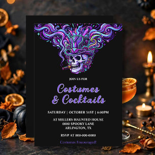 Neon-Schädel-Kostüme & Cocktails Halloween-Party Einladung